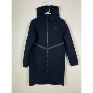Nike Tech Fleece Long Full Zip Hooded Coat Women Small Knee Length 803589-010